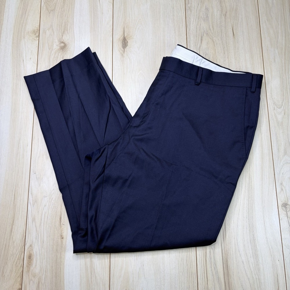 Suitsupply Men's Hemmed 100% Wool Dress Pants Navy Blue Size 40x30 Pockets